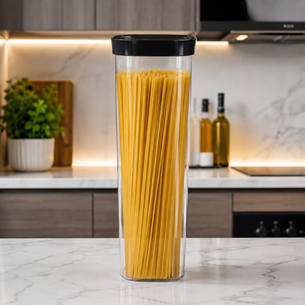 Pote Hermético Para Macarrão Espaguete 2 litros Empalhável Cozinha Pote De Mantimentos 2000Ml Cor Preto