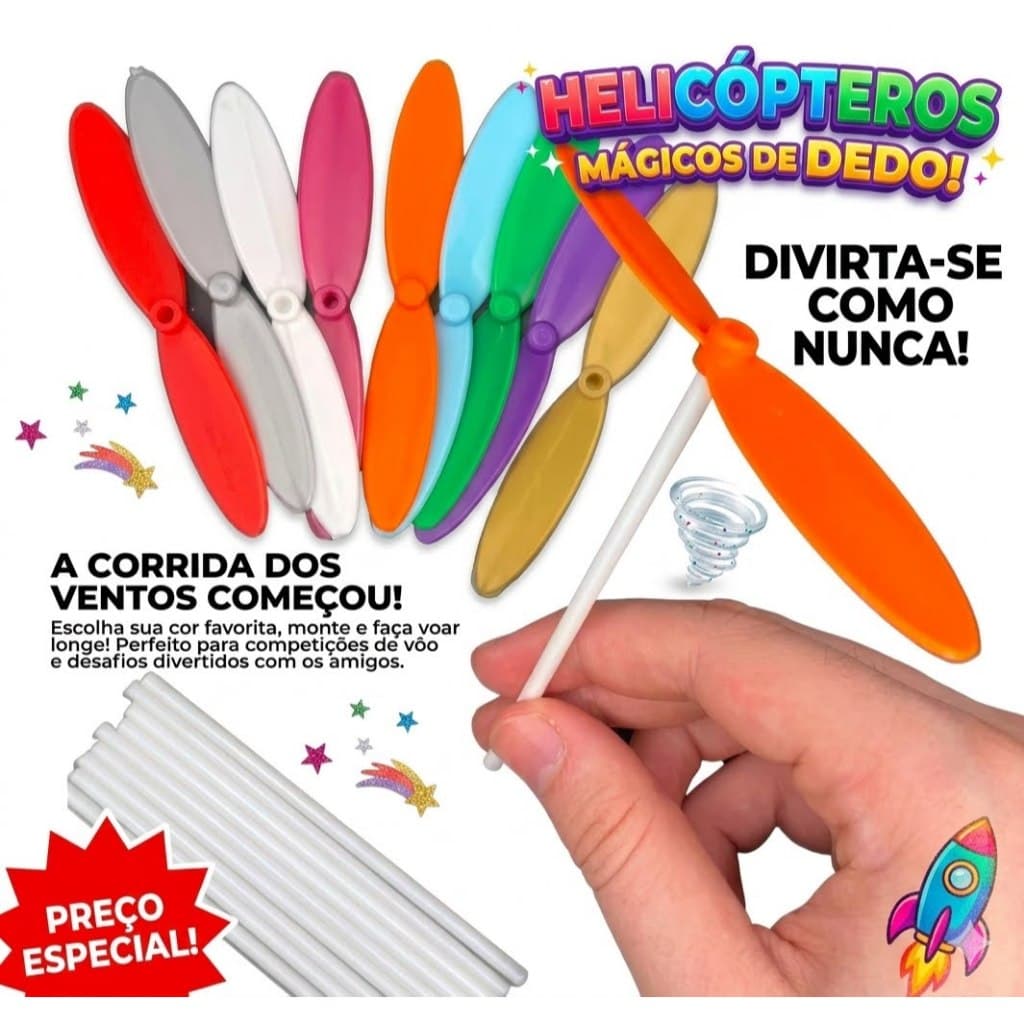 Kit  Giro Hélice Colorido Pirocóptero  divertido para crianças e adultos