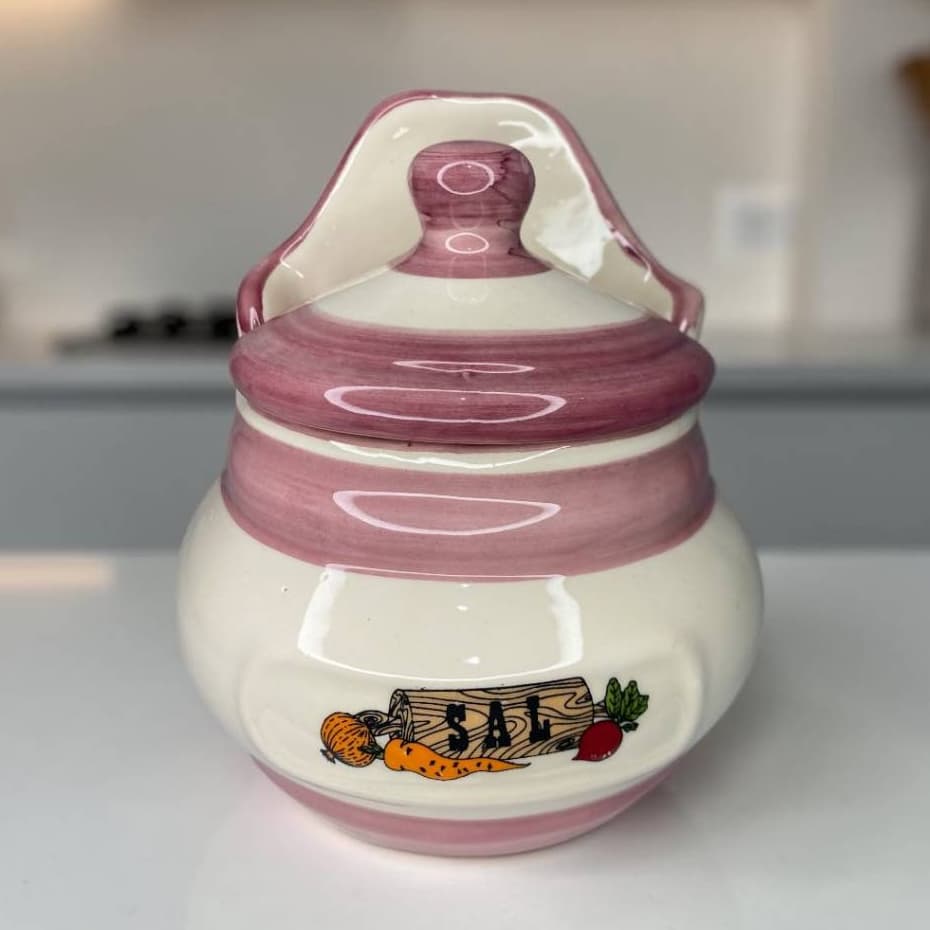 Saleiro Esmaltado em Cerâmica Porta Condimento Pintado Á Mão Cozinha Gourmet Porcelana Saleiro