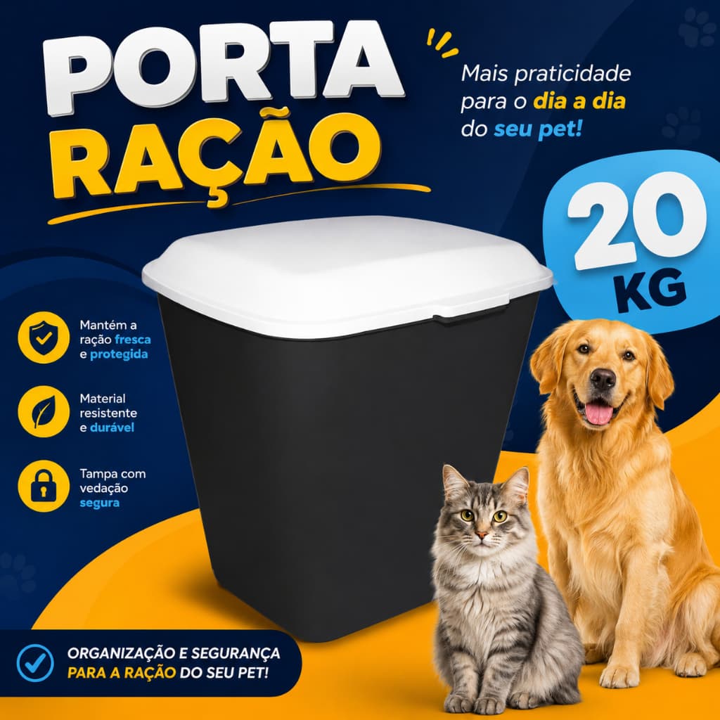 Porta ração 20 kg container pet pote de ração para cachorro gatos - ração Furacão Pet