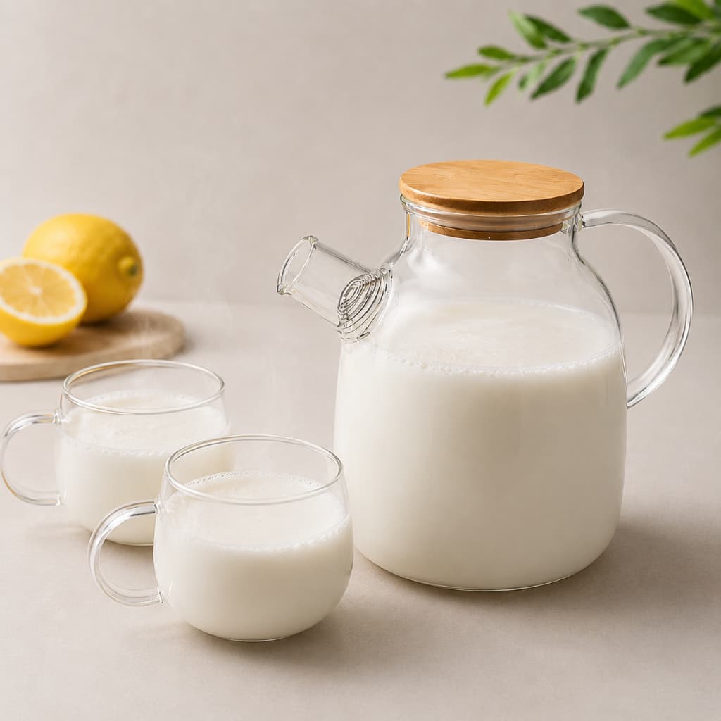 Jarra de Vidro Borossilicato 1,5L com Tampa de Bambu para Água Suco Chá Café