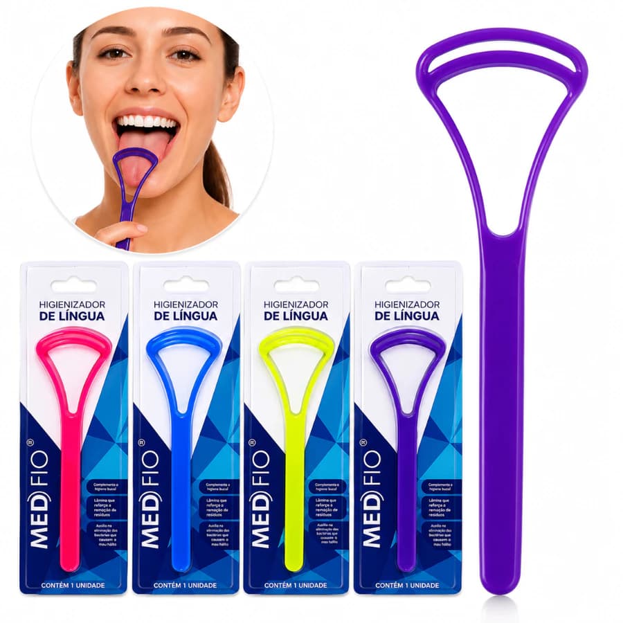 Kit 4 Unidades Limpador De Língua Remoção De Bactérias Elimina Mau Hálito Saúde Bucal