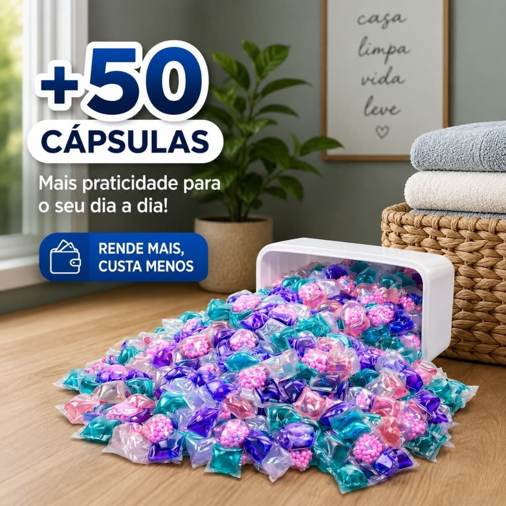 KIT Capsulas Lavagem Roupa 5 Em 1 50 Unidades Removedor Manchas Perfume Intenso Limpeza Multiacao