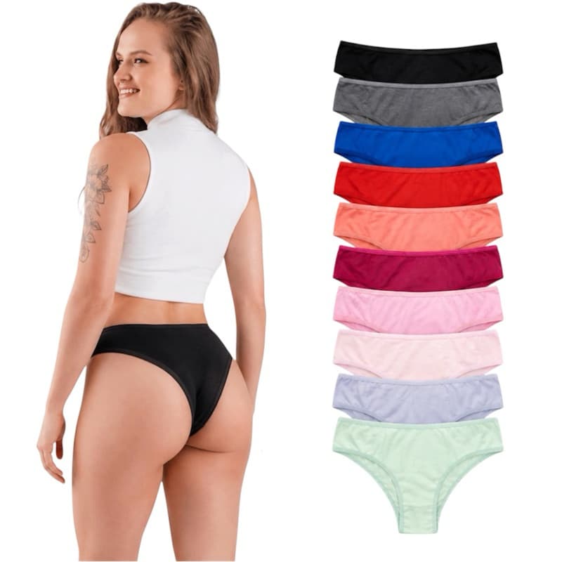 kit 10 Calcinhas Tanga Conforto Microfibra Forro 100% Algodão Cores Lisas