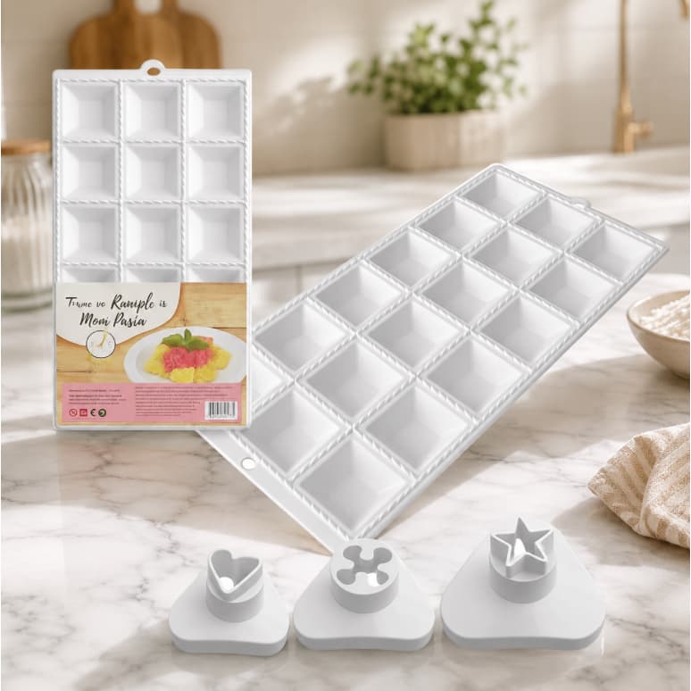 Kit Forma para fazer e ravioli recheado 24 cavidades e modelador de esfiha e biscoitos de 3 tamanhos