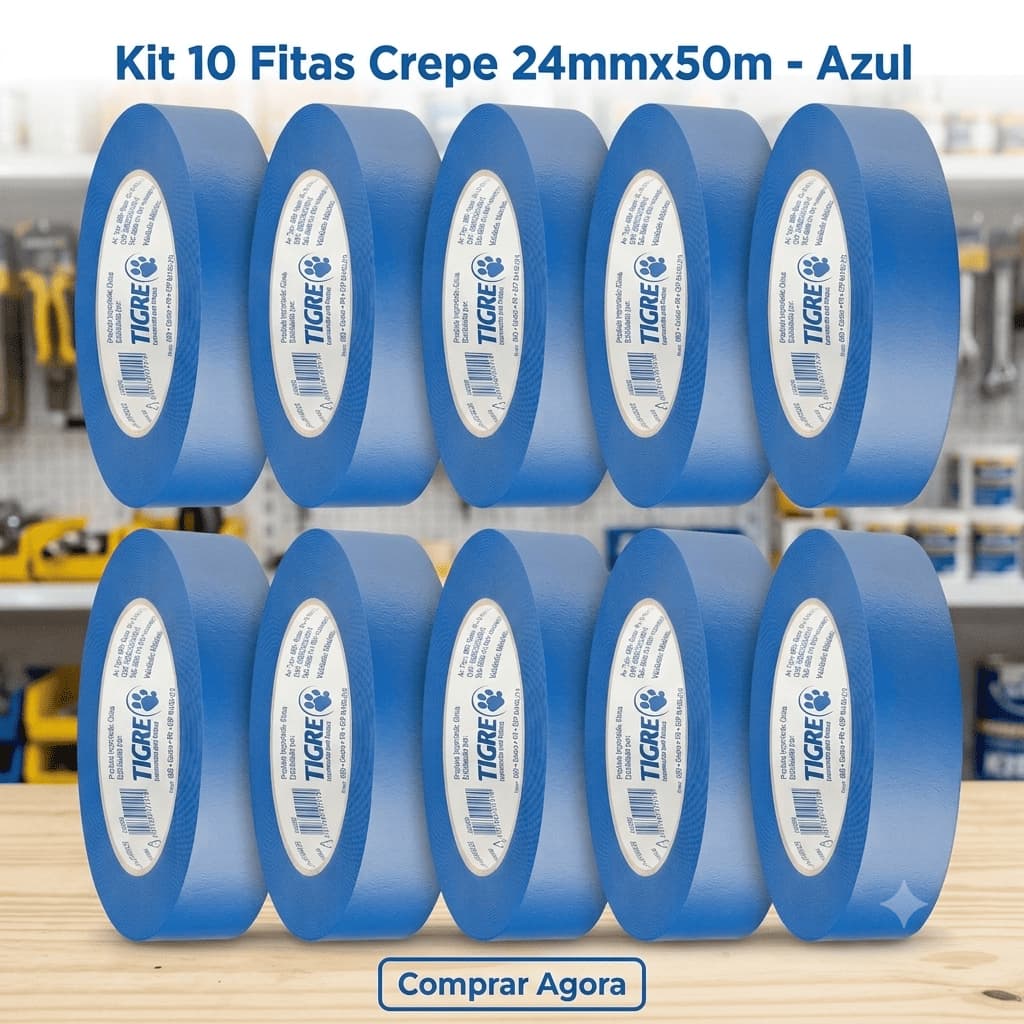 Kit 10 Fitas Crepe Azul Tigre 24mmx50m Anti UV Não Deixa Cola
