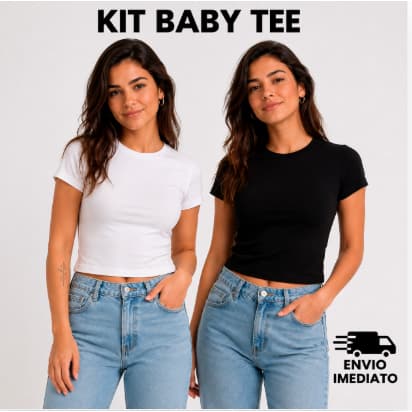 Kit 2 Baby Tee Feminina Blusa Cropped Slim Fit Suplex Justinha Baby Look  Verão Modela Corpo