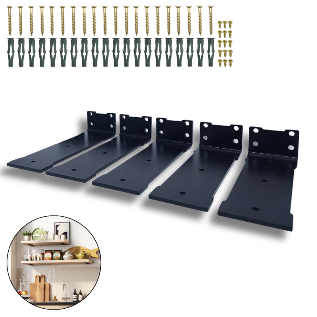 5 Suportes Formato Largo 20cm Mão Francesa Invisível Para Prateleira De Parede Aço Resistente