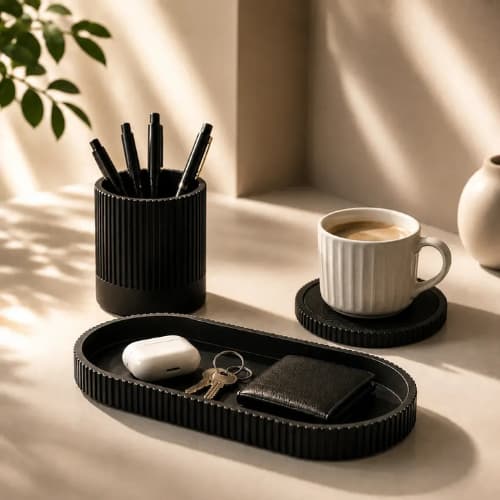 Kit 3 Em 1 Porta Caneta Lapis Bandeja Multi Uso Porta Copo Escritorio Mesa Organizador