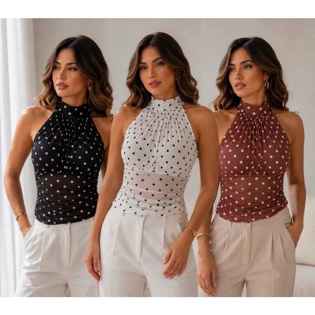 Blusa de poá Blusa poá feminina Blusa estampada Blusa de tule Blusa tule com forro Blusa de tule feminina Blusa com bojo