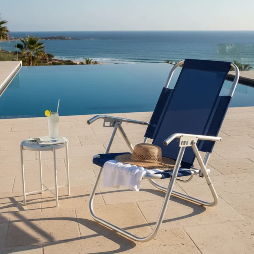 Cadeira De Praia Reclinavel 5 Posicoes Aluminio Reforcada VIP 150kg Plus Size Dobravel Antiferrugem