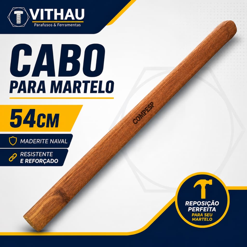 Cabo Para Martelo 54cm Maderite Naval Compesp Reforçado Resistente Reposição Profissional Madeira