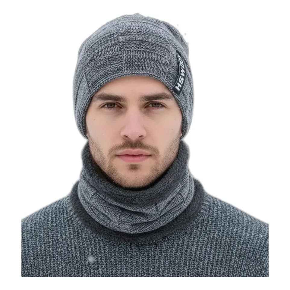 Kit Touca Gorro Cachecol Gola Forrada Inverno Frio Unissex