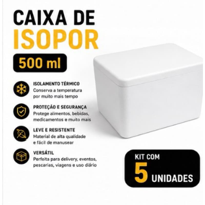 Kit 5 Caixas de Isopor 500ml com Tampa – Caixa Térmica para Transporte e Conservação