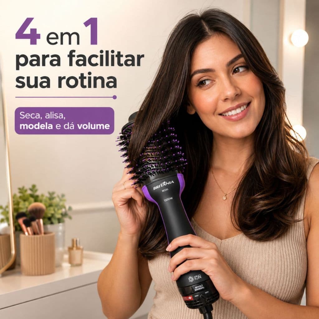 Escova Secadora Alisadora Modeladora Britânia 1300w Bilvolt Vermelho 127/220v