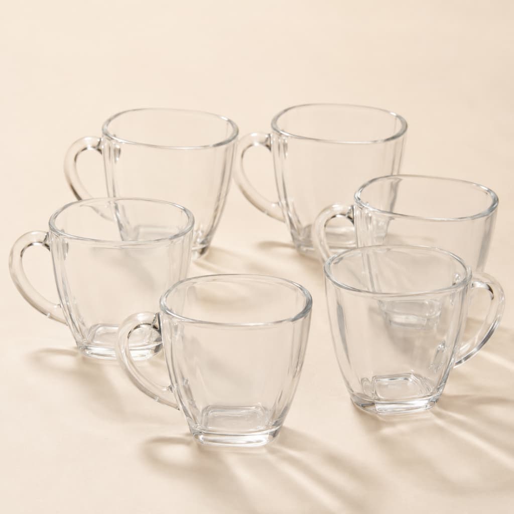 Kit 6 Xícaras de Vidro 110ml para Café e Chá Formato Quadrado Transparente com Alça – Jogo de Xícaras