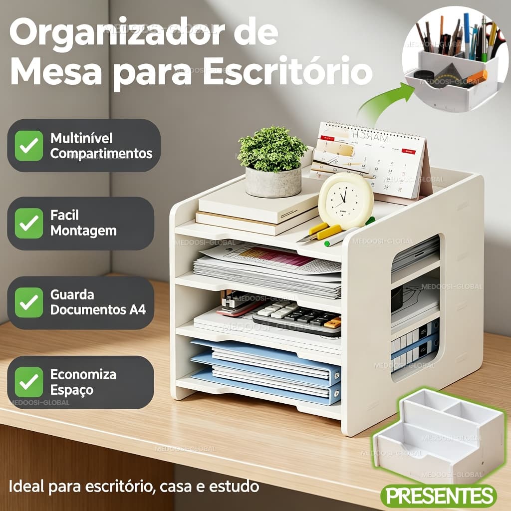 4 Níveis Organizador De Mesa Para Documentos E Escritório - Gaveteiro Multifuncional Com Prateleiras