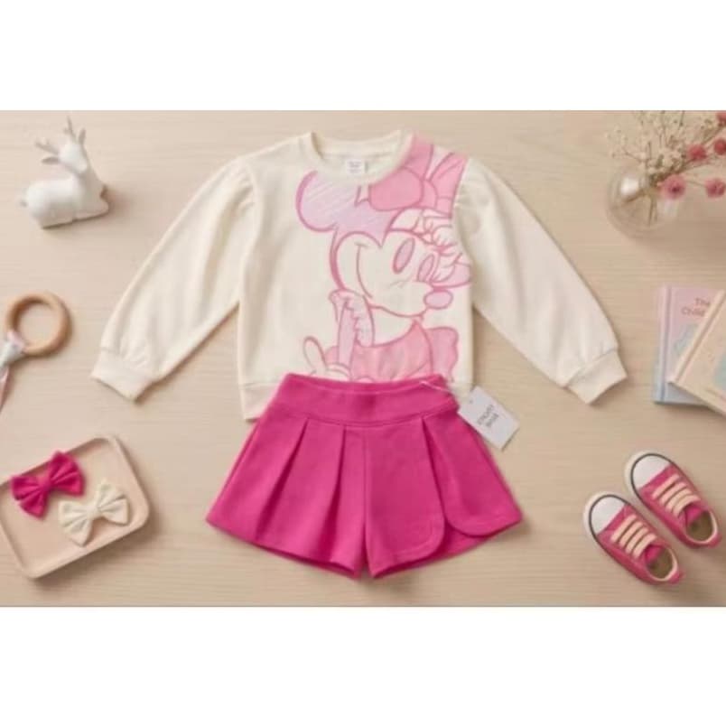 Conjunto Minnie Short Saia Casaco de Moletom