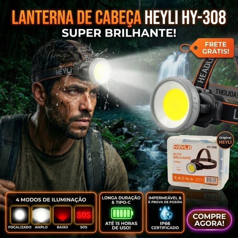 Lanterna de cabeça recarregável robusta e durável ideal para aventuras ao ar livre pesca e trabalho À prova d'água-HY308