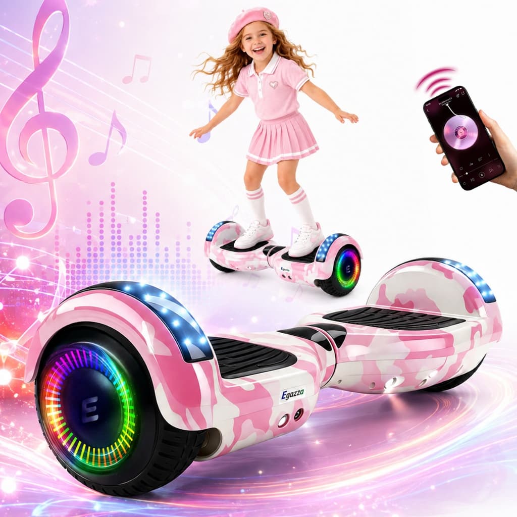 Egazza Rosa Hoverboard LED Skate Eletrico Vem Bluetooth Alta Capacidade Presente de Dia das Crianças