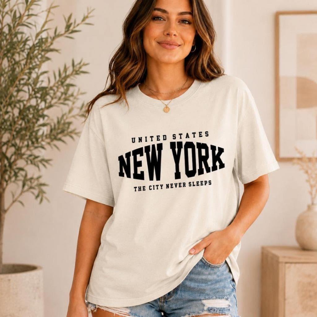Camiseta Feminina 100% Algodão Estampa New York Blusa da Moda Envio Imediato