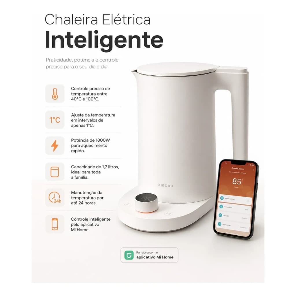 Chaleira Jarra Elétrica Xiaomi Smart Wi-fi Kettle 2 Pro 1,7l