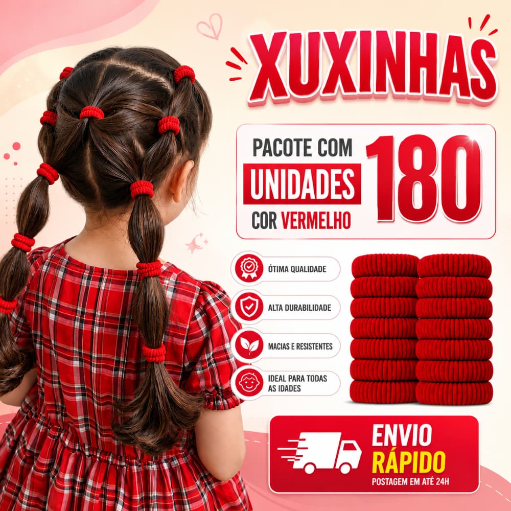 180 Xuxinhas na cor Vermelho | Rabico Delta | Xuxinha de Cabelo | Elastico |