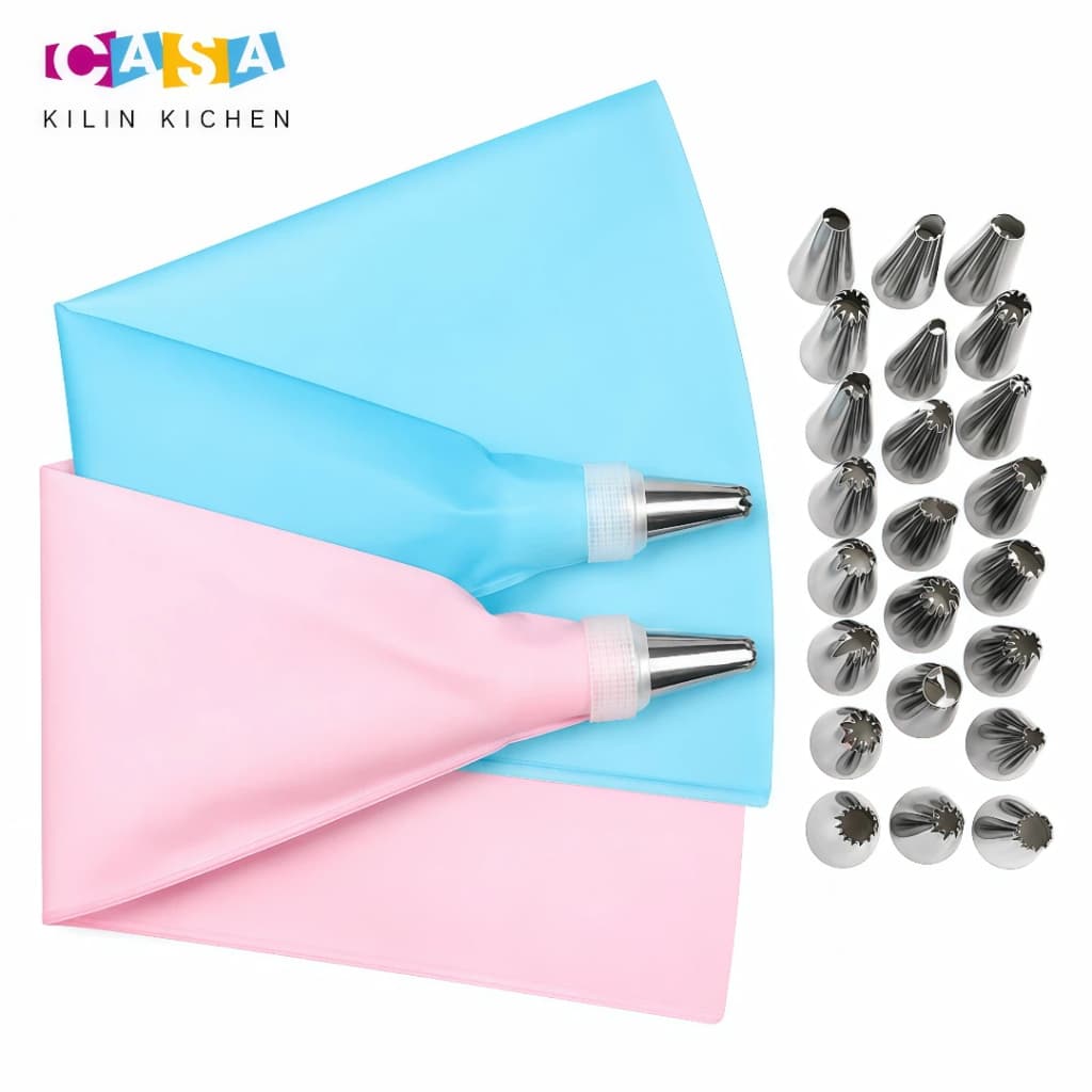 24 PÇS Azul/Rosa Conjunto de Saco de Confeiteira de Silicone com Bico para Decoração com Creme/Confeitaria/Açúcar