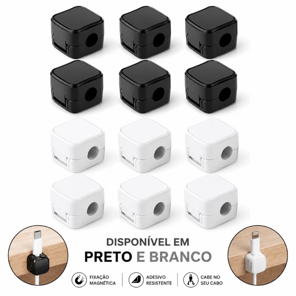 Kit 6 Clips Magnéticos Organizador de Cabos Adesivo para Fios Mesa Escritório