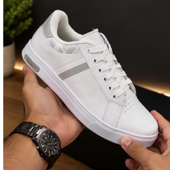 Tênis masculino adulto branco cinza casual dia a dia sapatênis lançamento