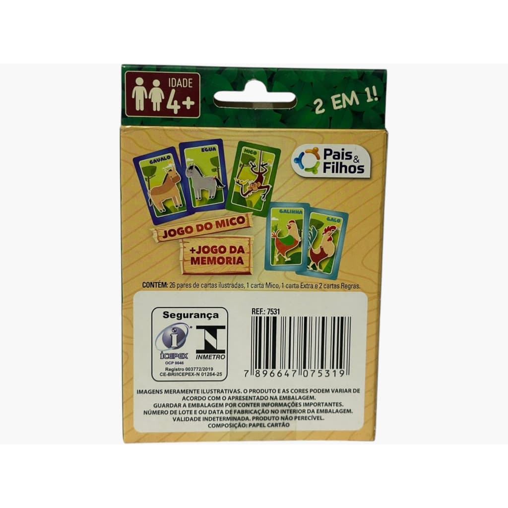 Jogo Infantil do Mico e Jogo da Memória 2 em 1 Pais e Filhos – 56 Cartas