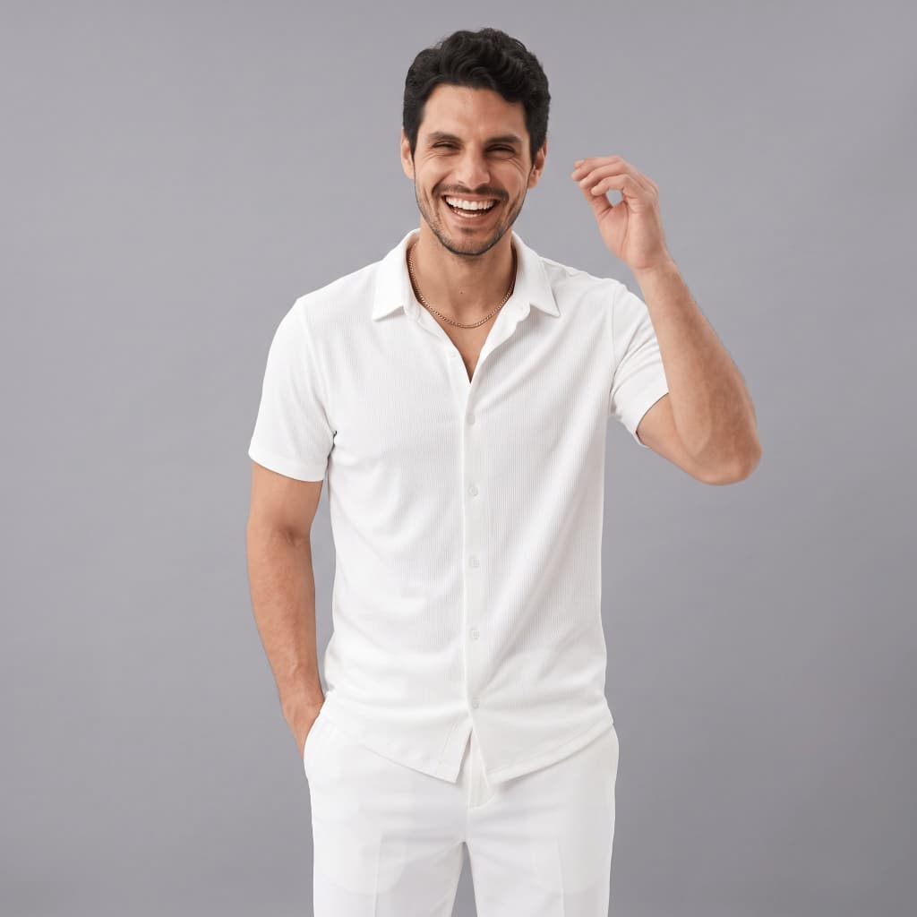 Camisa manga curta mascuina social slim lisa Viagem não amassa Trabalho verão casual Respirável