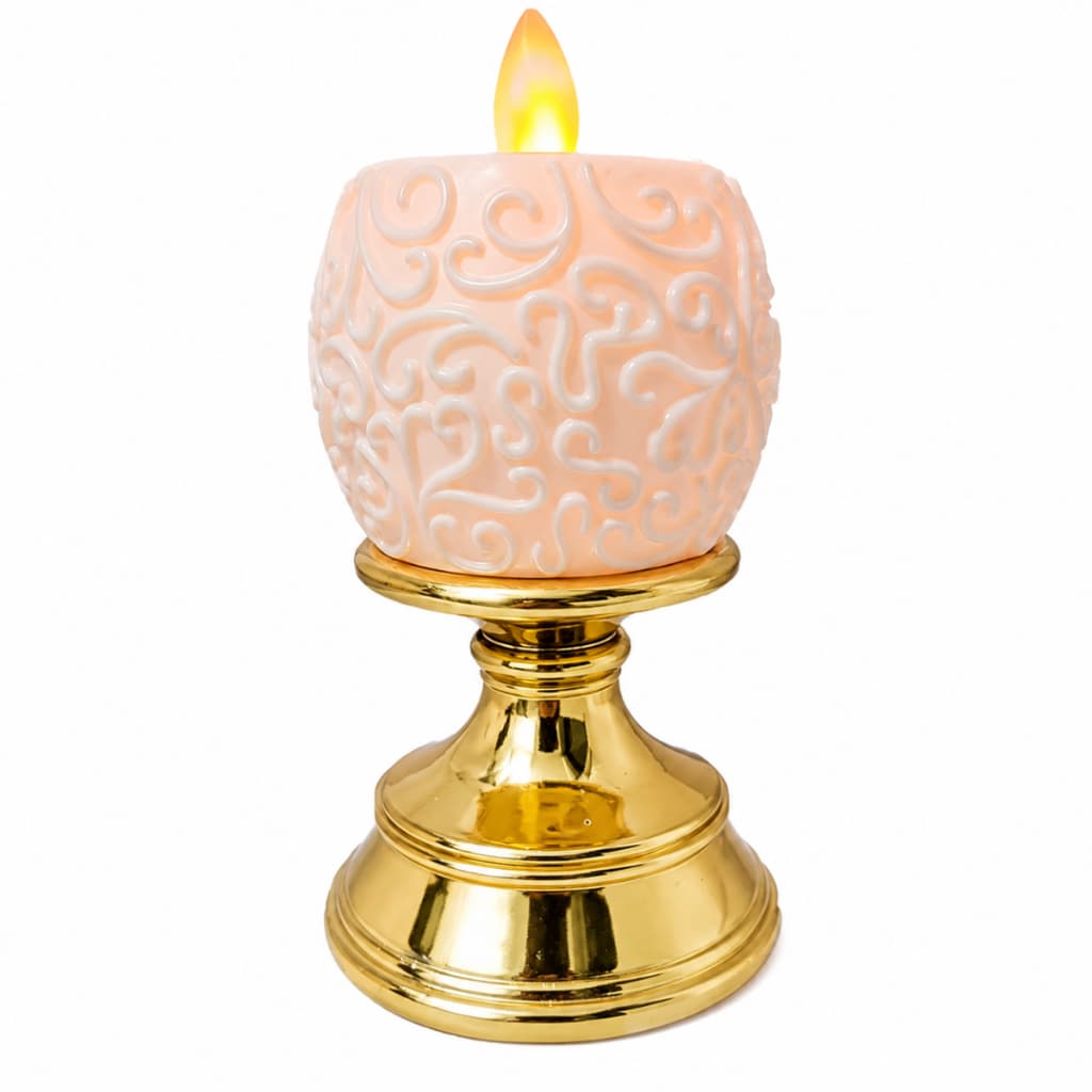 Vela Led Eletrônica Chama Viva Em Formato de Bola com Pedestal Decorada