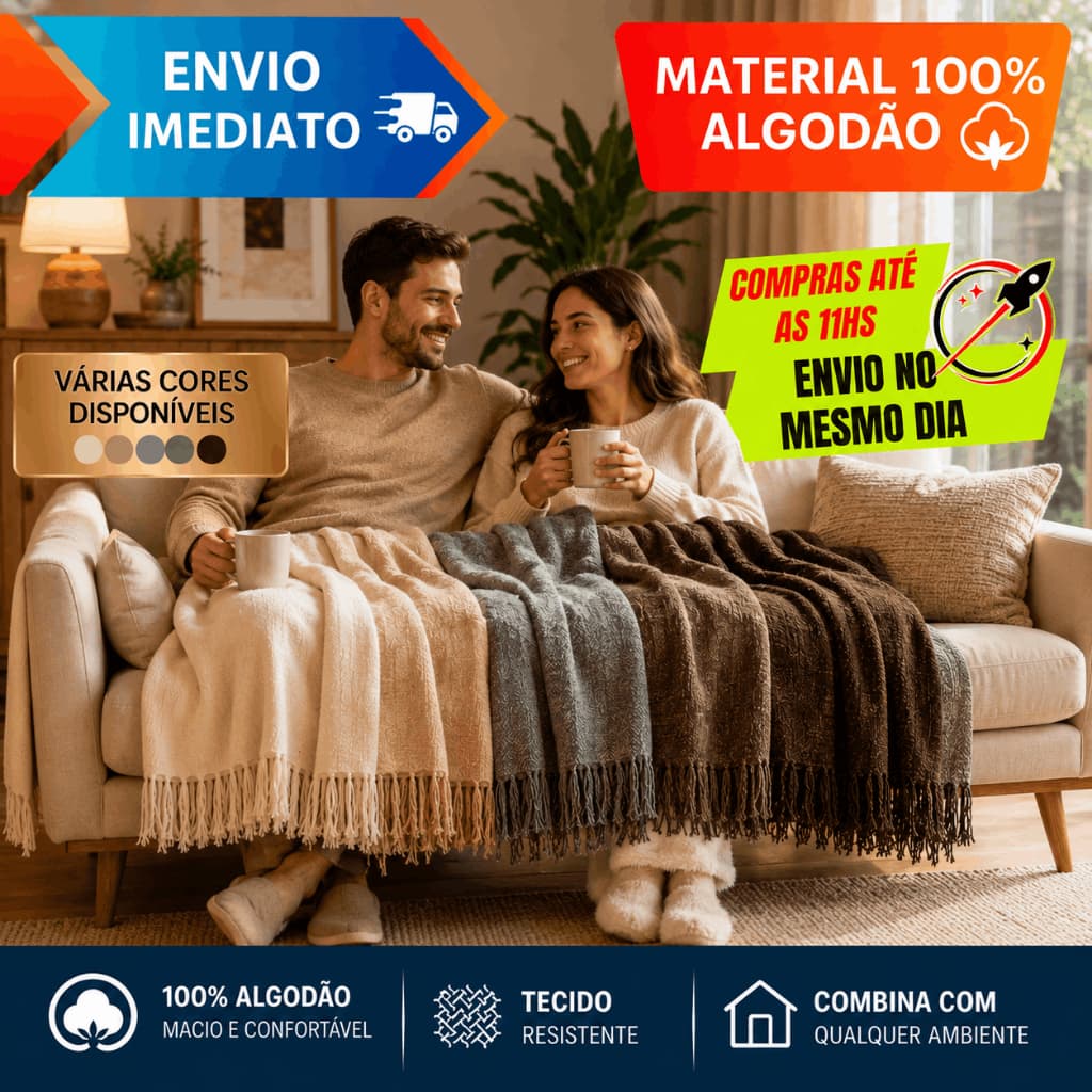 Kit Com 2 Manta De Sofá King Gigante e Cobertor  3,00 x 1,80 Artesanal 100% Algodão Protetor Decoração Qualidade