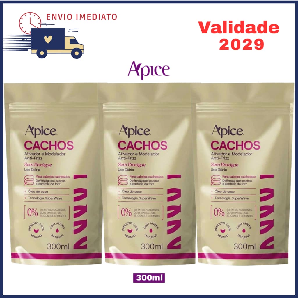 Kit 3x Refil Ativador e Modelador de Cachos 300ml Apice Cosméticos Creme de Hidratação para os cabelos Cacheados