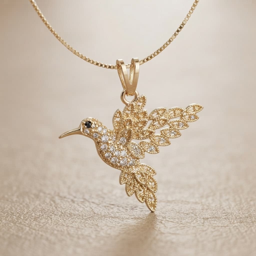 Colar Feminino Beija-Flor Banhado a Ouro 18K - Corrente Cobra Fina com Pingente Cravejado Zircônia