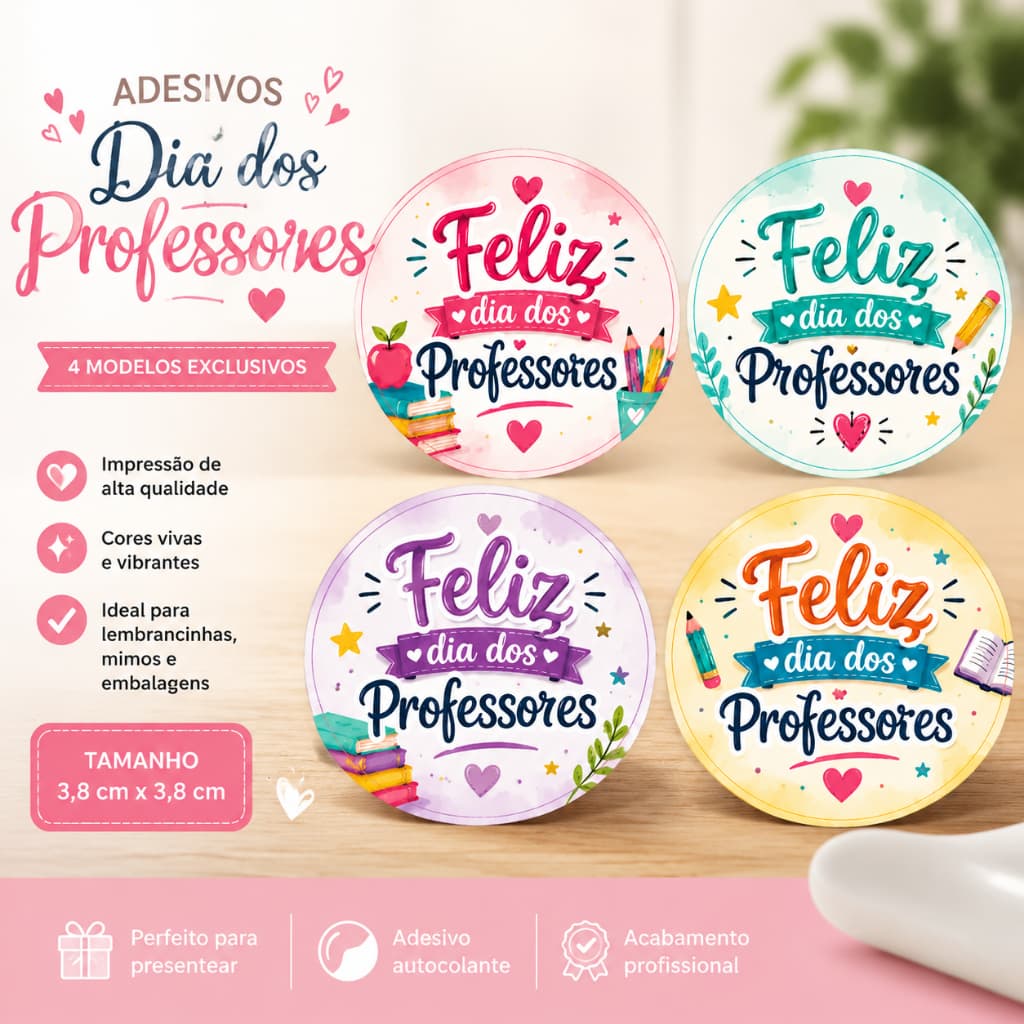 ENVIO IMEDIATO- 100 Adesivos DIA DOS PROFESSORES 3,8x3,8cm | adesivo embalagem | etiquetas adesivas PROFESSOR