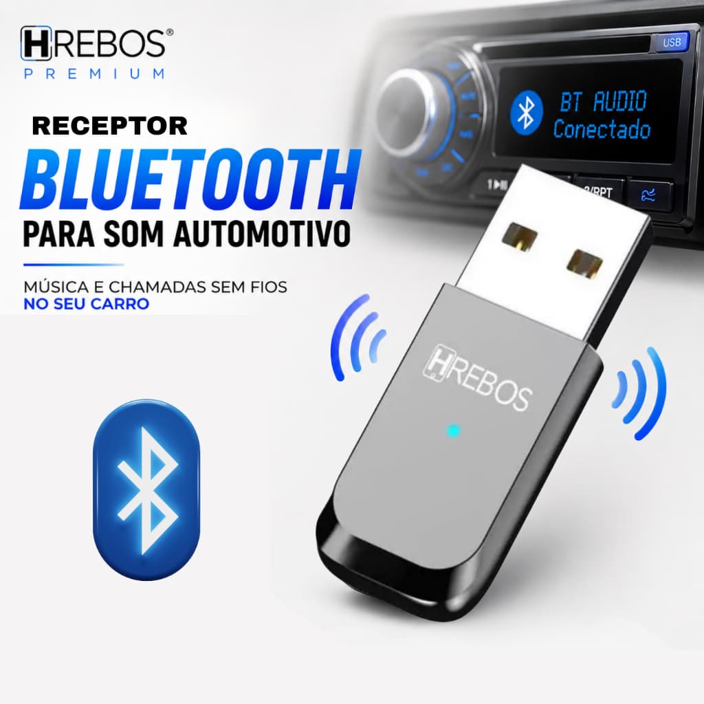 Receptor Bluetooth USB para Som Automotivo Car Connect Adaptador Som Carro