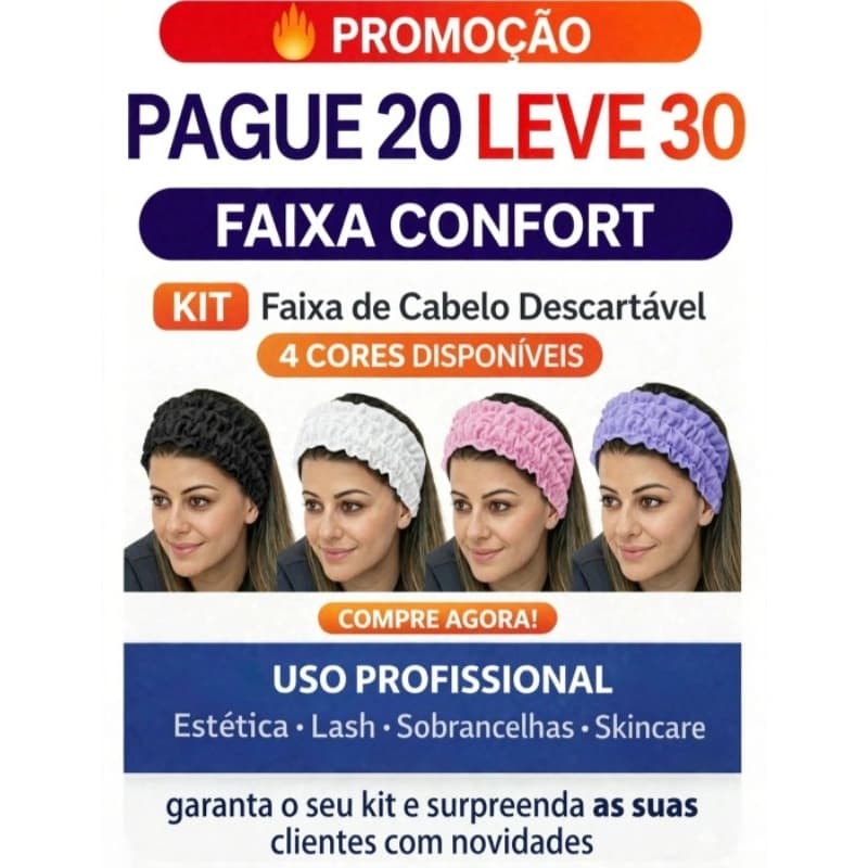 Faixa de Cabelo Descartável para Estética | Spa | Skincare | Maquiagem | Pacote com 30 Unidades