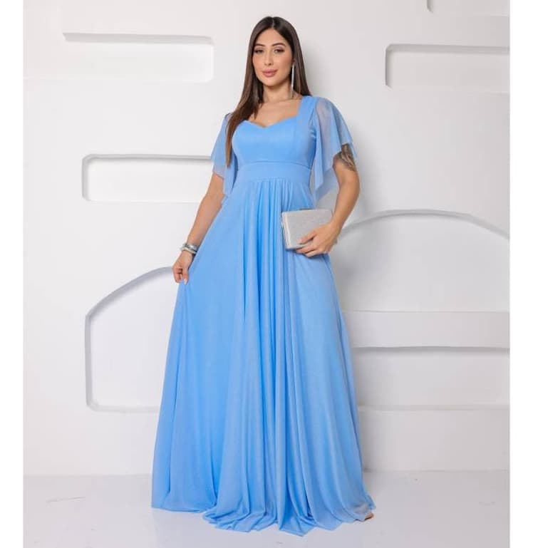 Vestido Longo de Festa Elegante, Madrinha, Formatura, Casamento, Manga Fluida