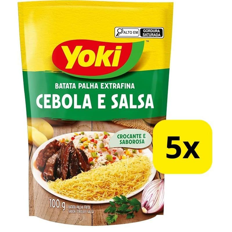 Kit com 5 Batata palha YOKI extrafina cebola e salsa 100g cada