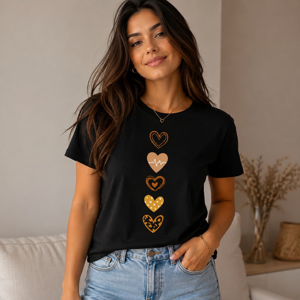 Camiseta Feminina Personalizada Corações Moda Over Camisa 100% Algodão EXCLUSIVO