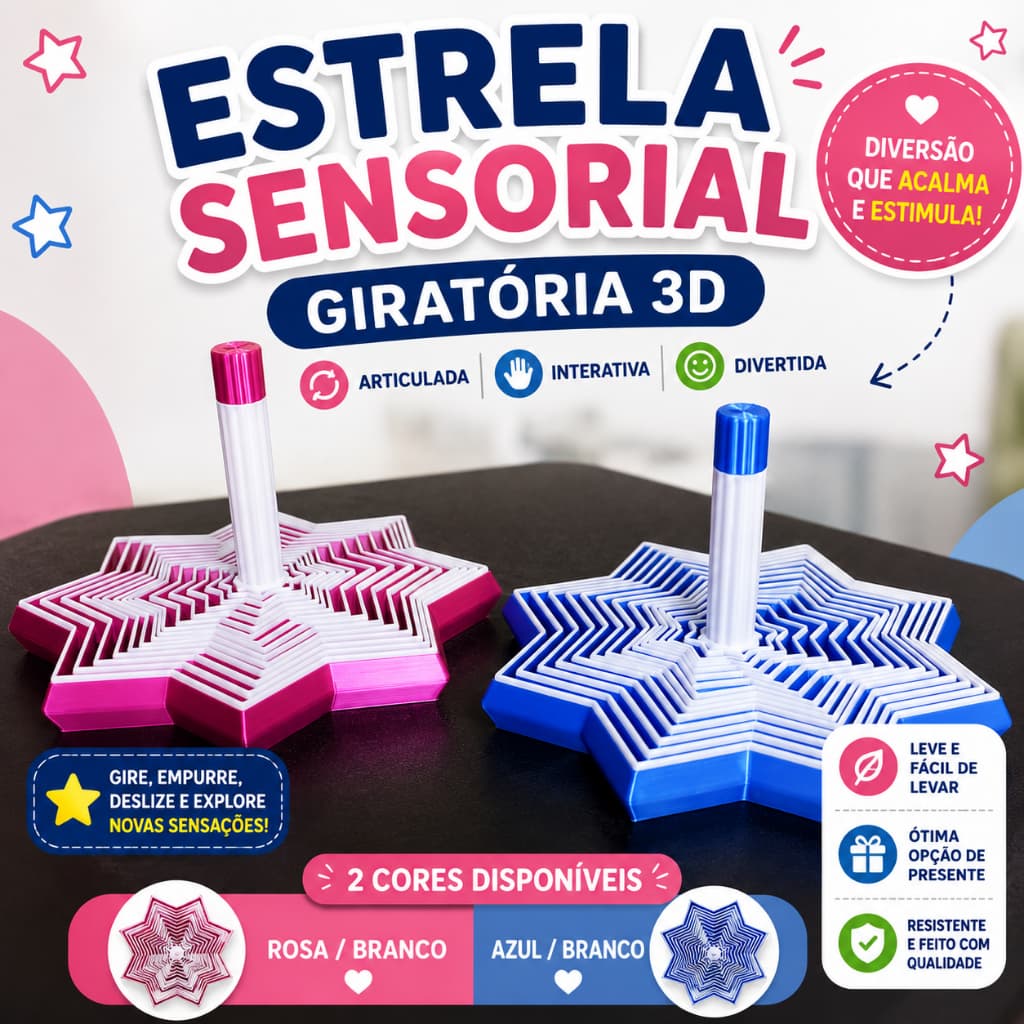 Brinquedo Sensorial Estrela Giratória 3D Articulada Interativa Infantil e Adulto