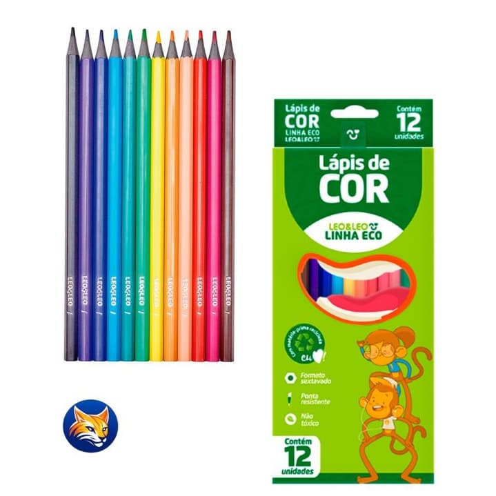 Kit 1 a 4 Caixas De Lápis De Cor 12 Cores Eco Sextavado Flex Ecológico Kit Escolar Leo&Leo