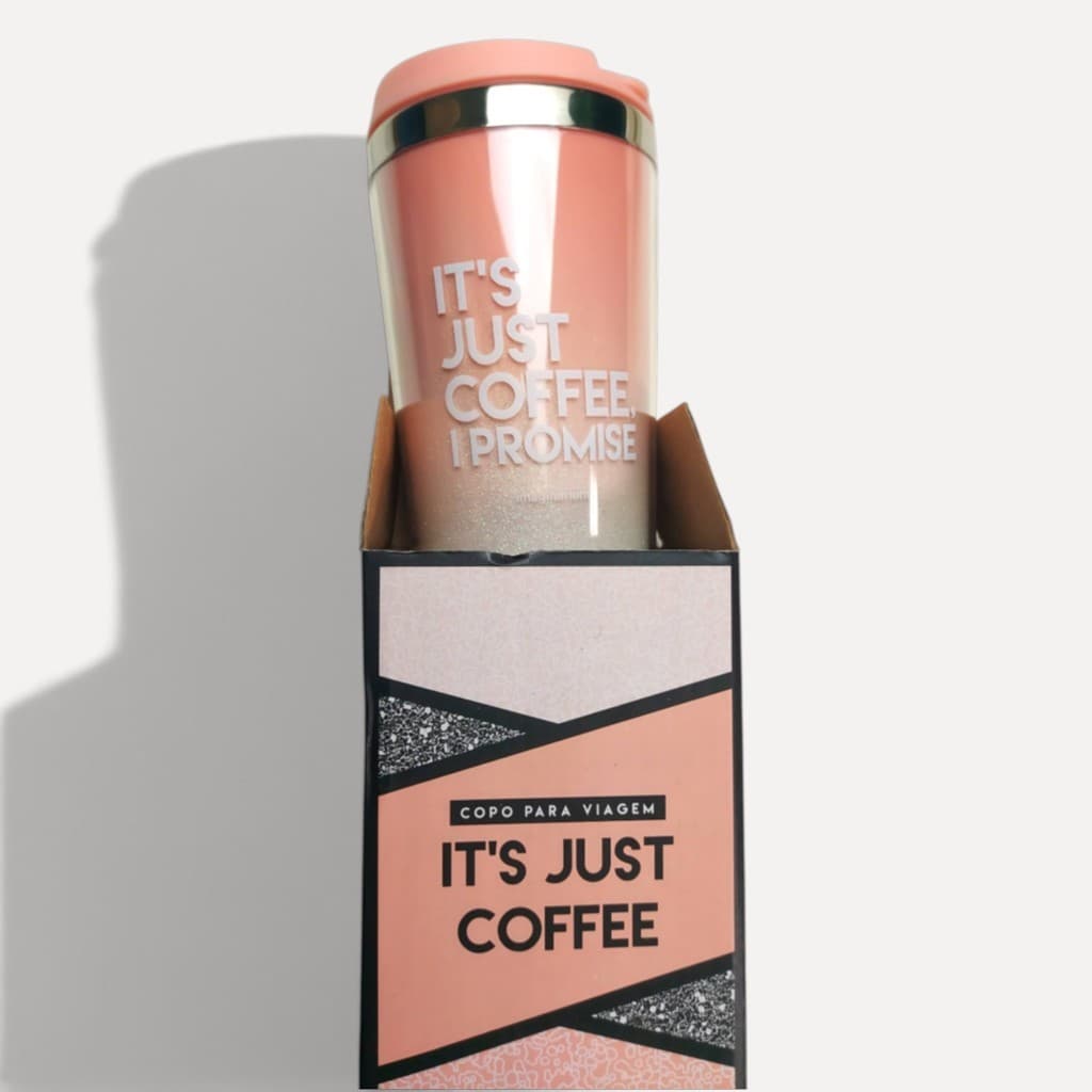 Copo Térmico 450ml Inox Rosé Tampa Para Café It’s Just Coffee Para Viagem