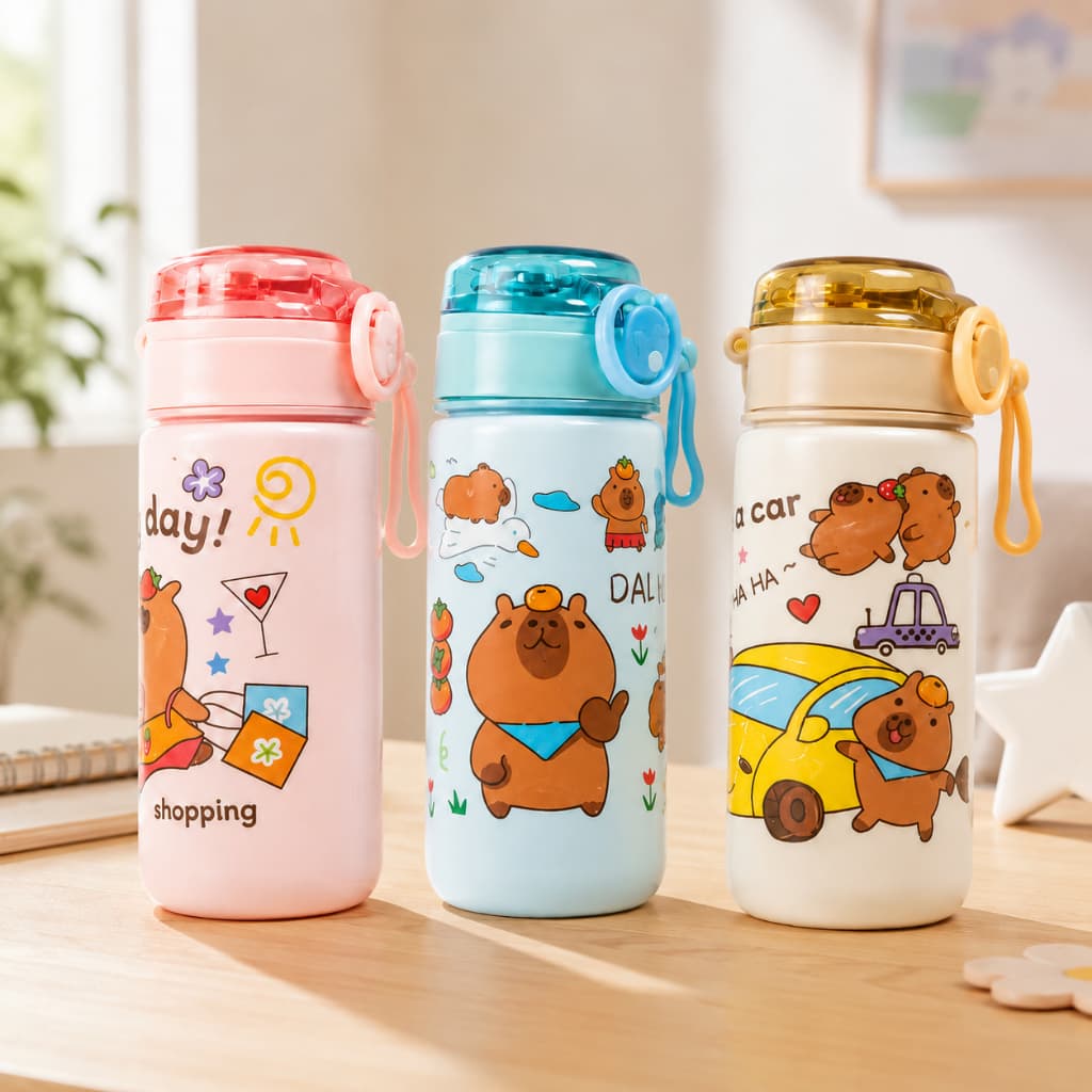 Garrafa Capivara 350ml Infantil Menina Escola e Lancheira