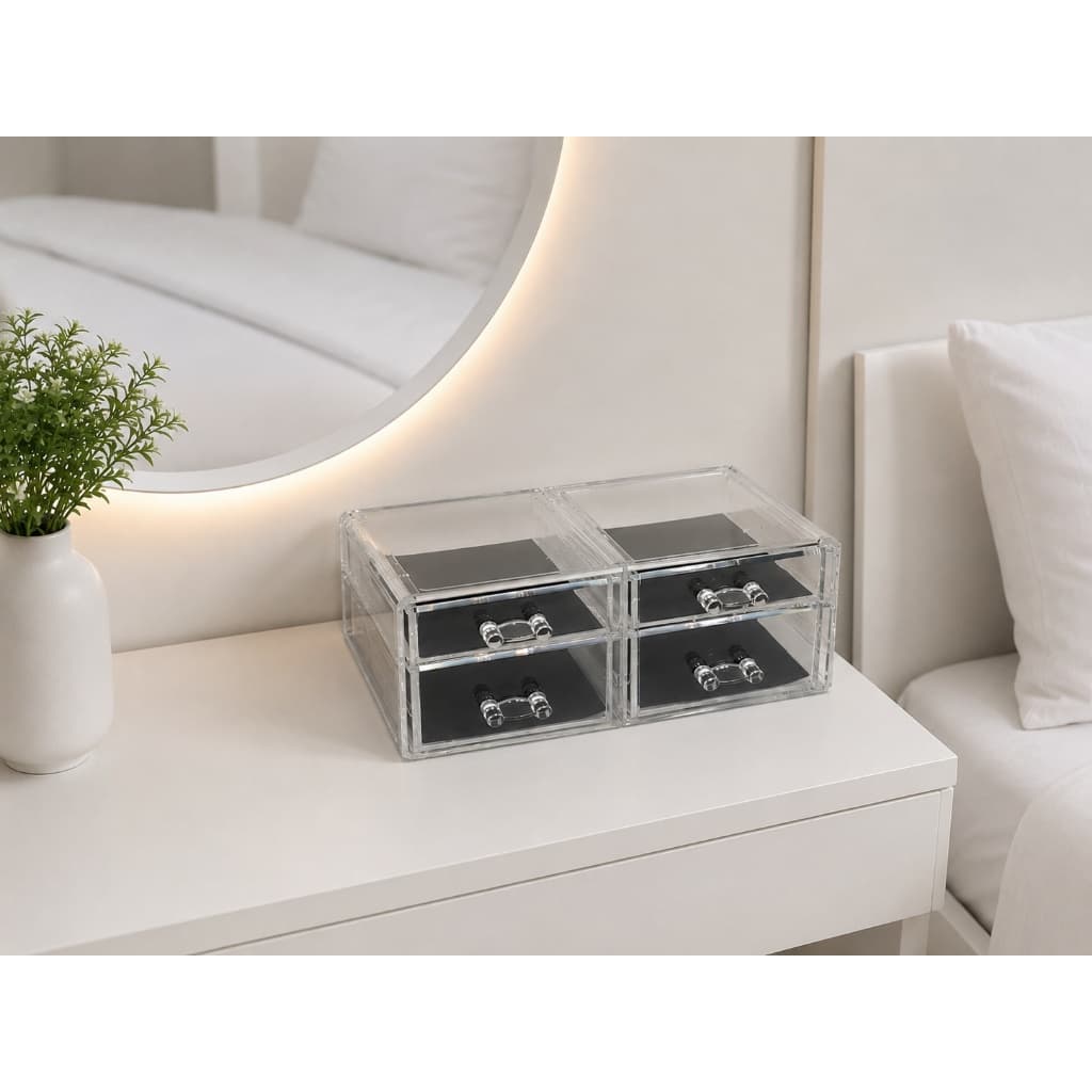 Organizador de Maquiagem Acrílico Quatro Gavetas Transparente + Brinde