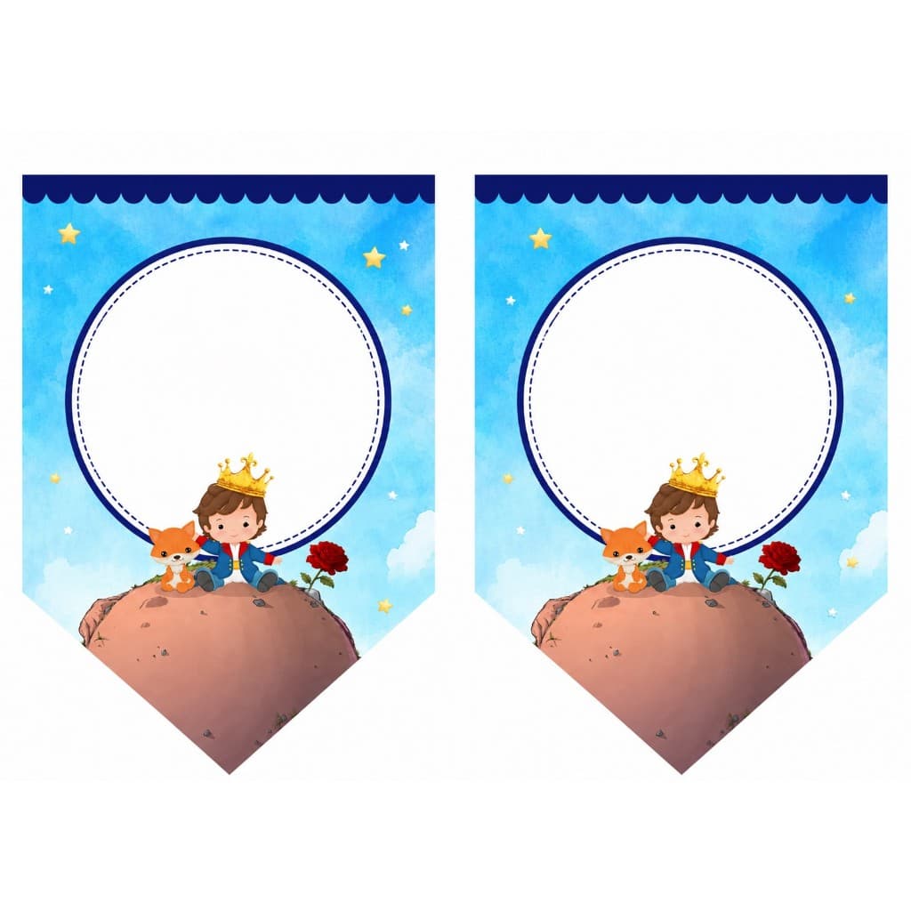 Bandeirolas Pequeno Principe Personalizadas para Festas - 12 BANDEIRINHAS - com o barbante