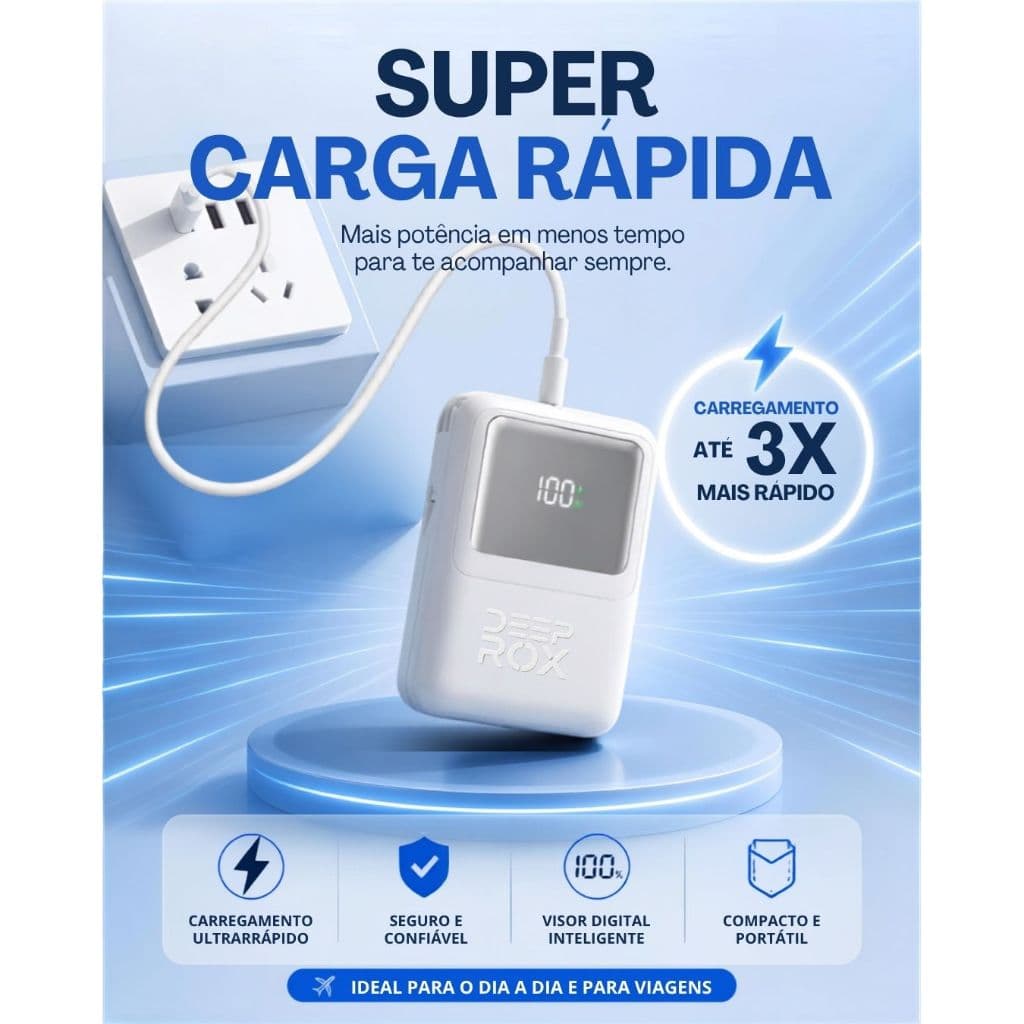 Carregador Power Bank 10.000mAh Indução USB-C & Lightning Carregamento Rápido