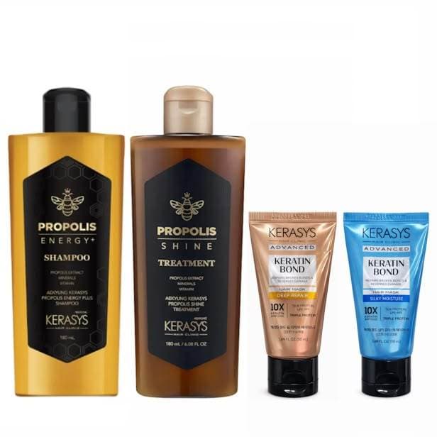 Kerasys - Propolis Shine Shampoo + Tratamento 180ml + Advanced Keratin Bond - Máscara Silky Moisture + Deep Repair 50ml